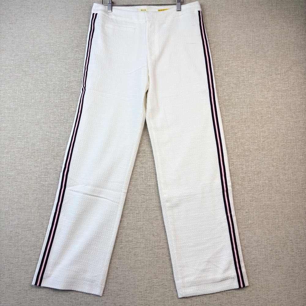 Maeve Anthropologie Womens Size 6 White Textured Wide Leg Pants Side Stripe